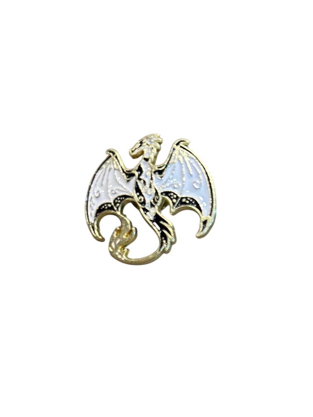 Gold-tone Dragon Pin Brooch with White Enamel Wings